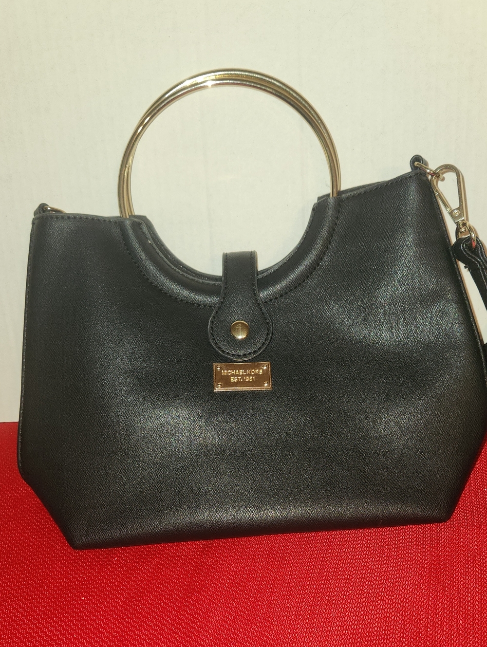 Michael Kors Black Shoulder Bag with Gold Hoop Handles